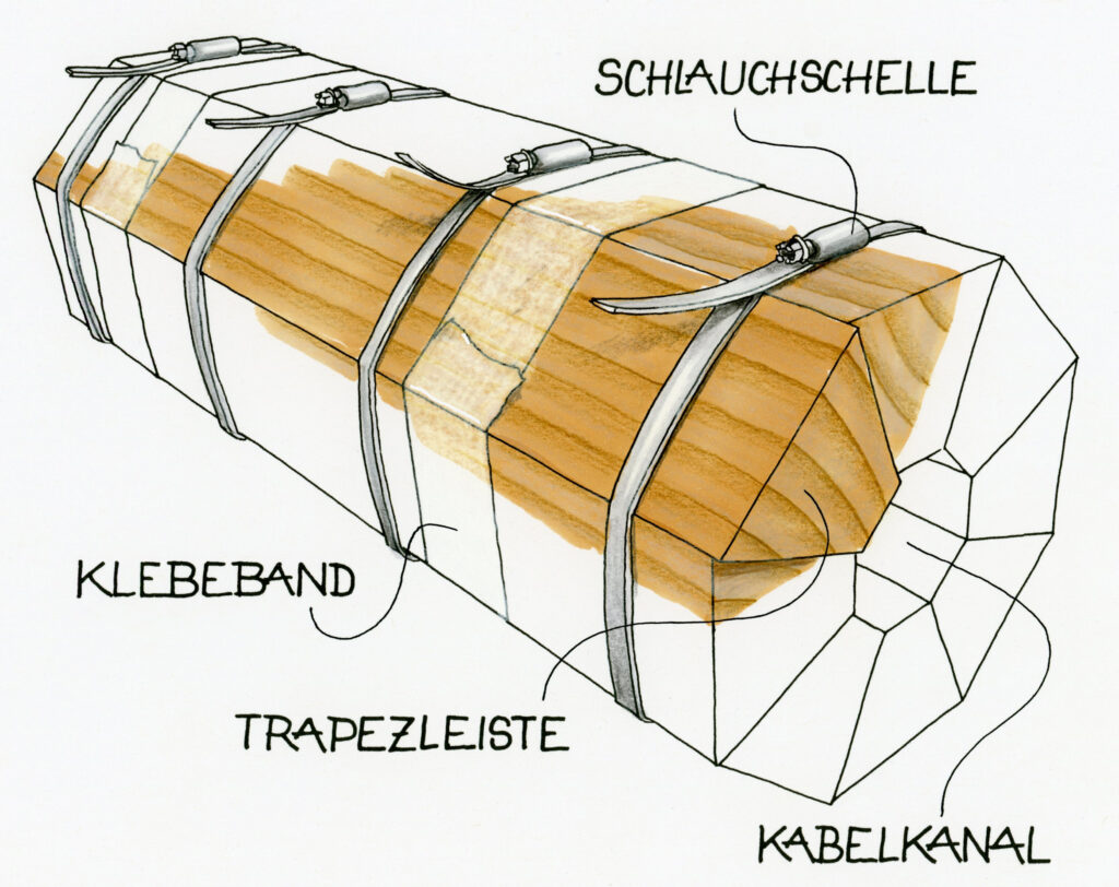 Schlauchschellen fixieren geleimte Leisten