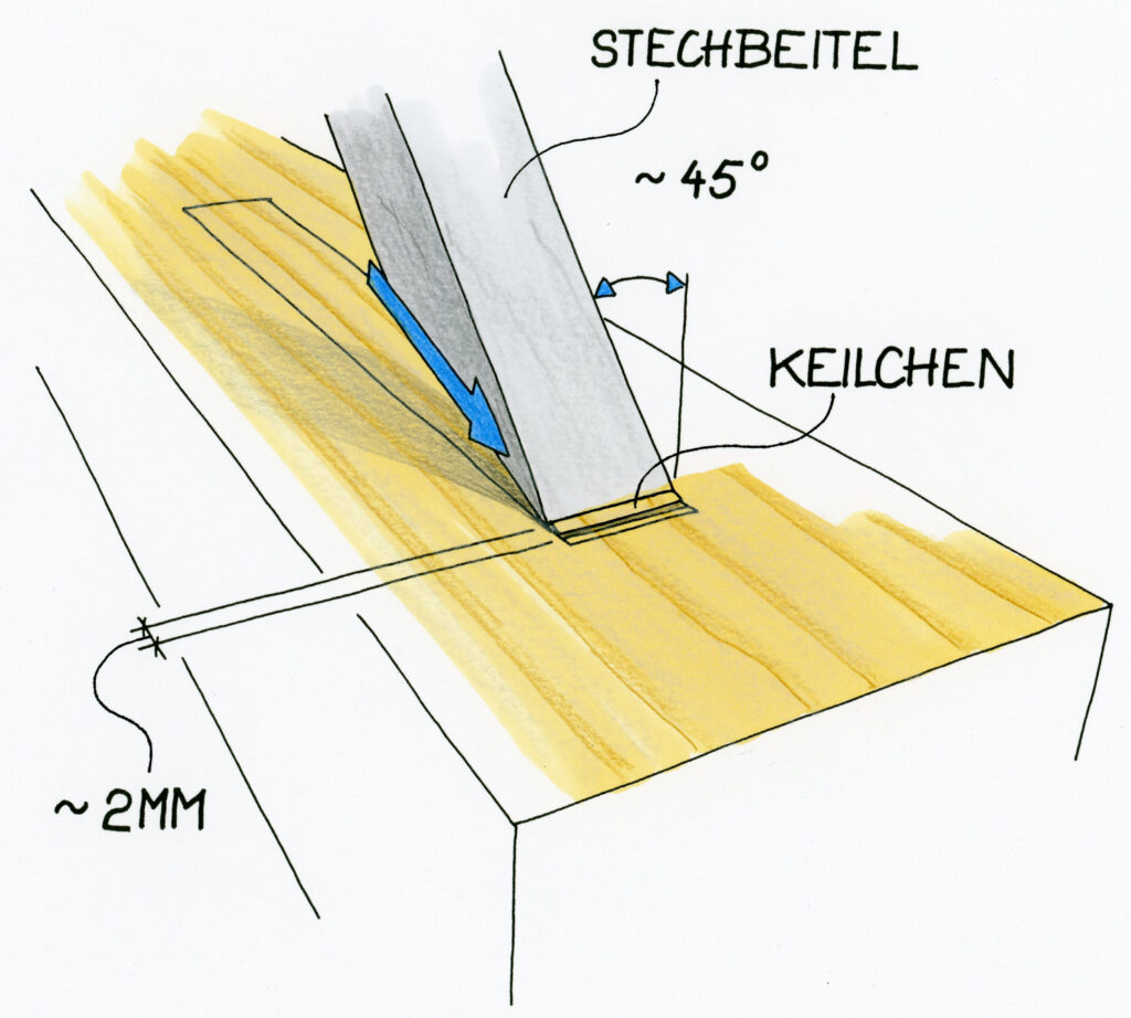 Zapfenlöcher mit Stechbeitel ausstemmen Bild 2